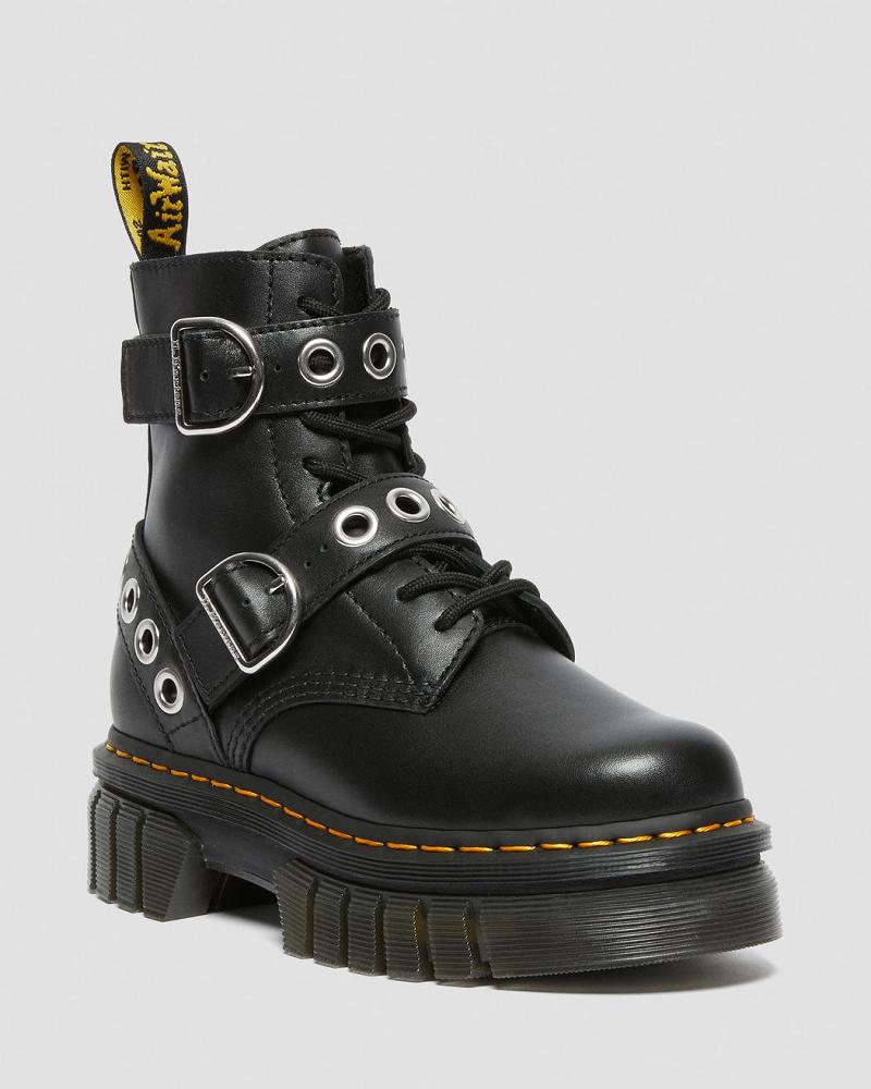 Dr Martens Audrick Hardware Læder Platform Støvler Dame Sort | DK 233FDN